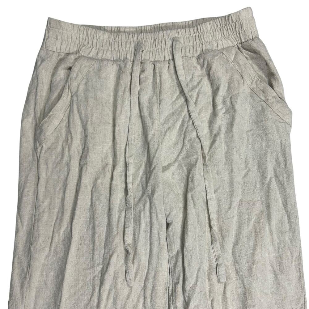 Sienna Sky Women’s L Pants Wide Leg Linen Blend Cream Oatmeal Elastic Waist - Picture 2 of 13